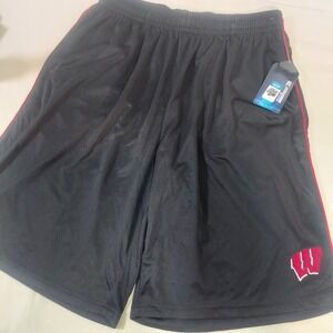 Colosseum Wisconsin Badgers Black Athletic Shorts Men's Size Lg W Logo Red Trim